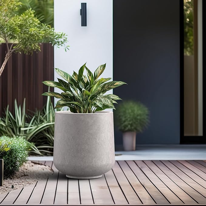Kante 15.3" Dia Round Concrete Planter, Outdoor Indoor Large Plant Pots - Image 4