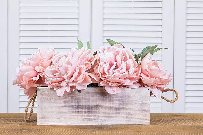 Wooden Planter Box with Handle I Rustic Whitewash I Plastic Liner l Garden - Image 4