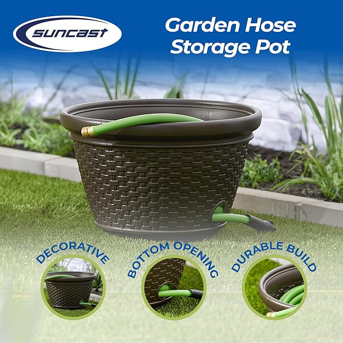 Suncast 3 Pack Decorative Wicker Garden Hose Holder Pot - Image 2