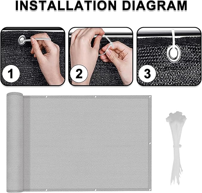 LOVE STORY 3'x16' Gray Balcony Screen Privacy Fence Cover UV Protection - Image 3