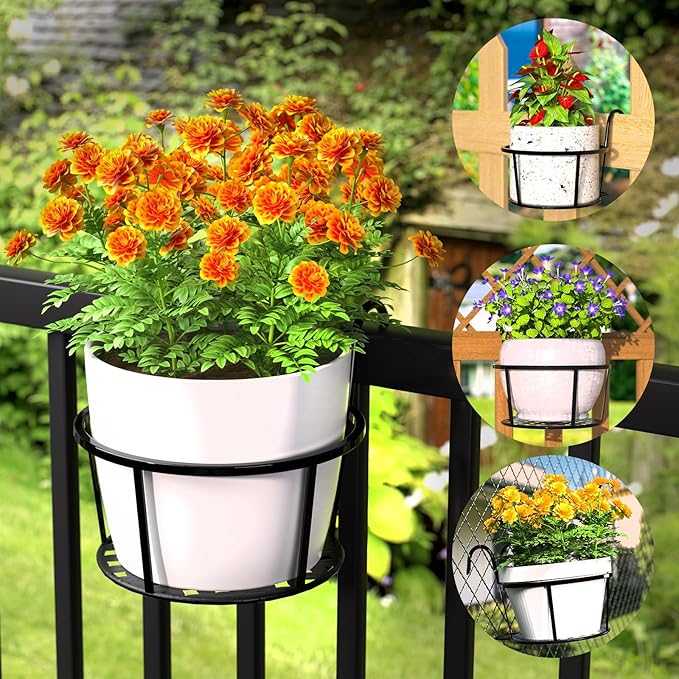 CADANI Iron Hanging Plant Holder Over The Rail Metal Fence Planters, Hanging - Image 2