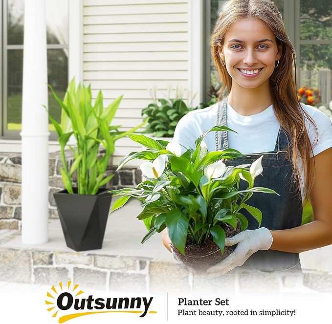 Outsunny Set of 3 Tall Planters, MgO Indoor Outdoor Planters - Image 9