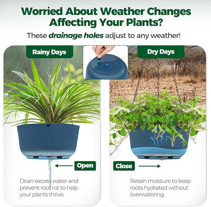 T4U 8 Inch Hanging Planters for Indoor Outdoor Plants, Self Watering Hanging - Image 5