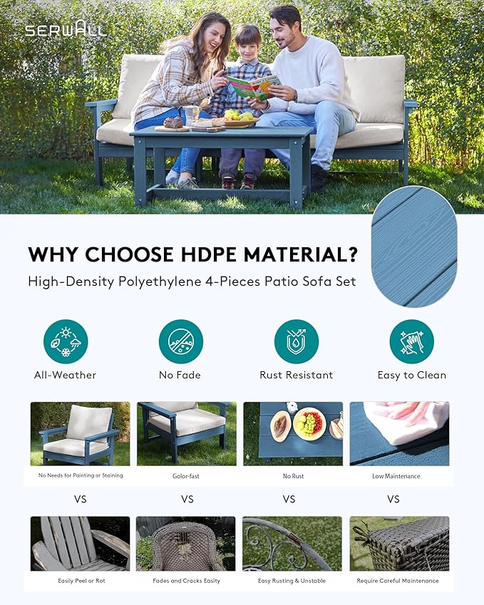 SERWALL HDPE Patio Sofa Set, 4-piece Sectional Outdoor Furniture Set, All - Image 4