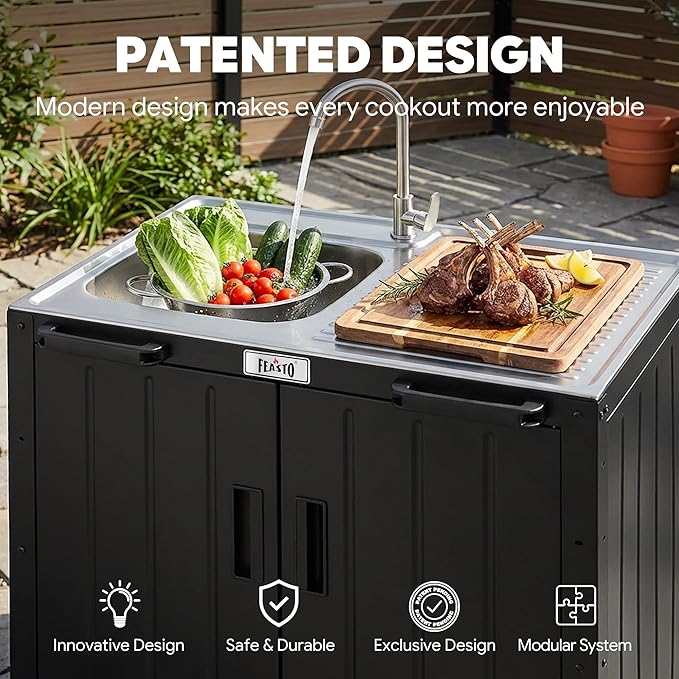 Outdoor Kitchen Island with Stainless Steel Sink and Storage Cabinet, 35-Inch - Image 4