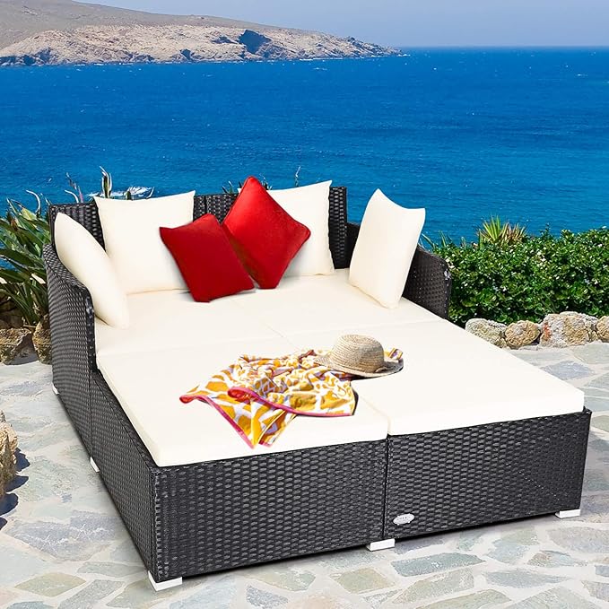 Tangkula Outdoor Rattan Daybed, Wicker Furniture - Image 4