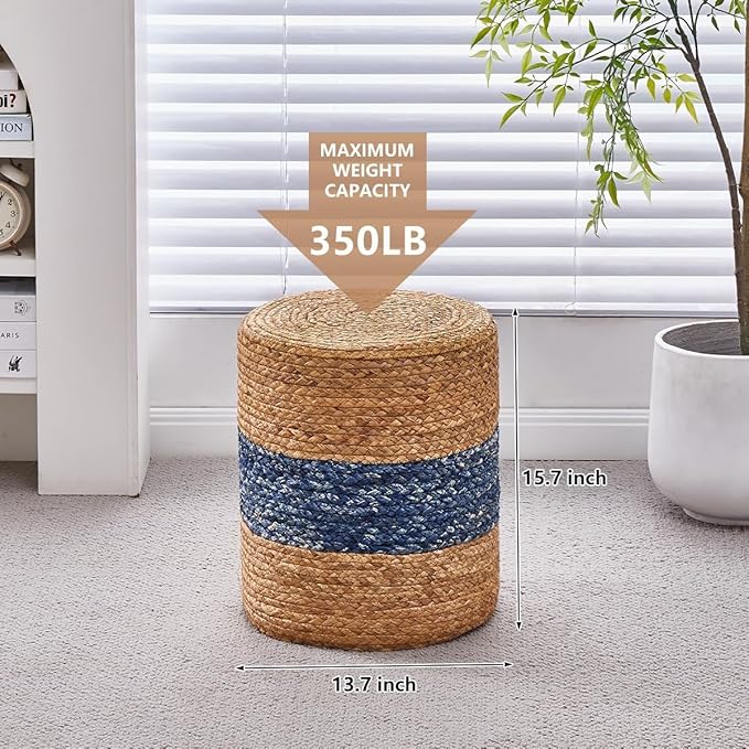 Wimarsbon Ottoman Foot Rest Stool Round Natural Seagrass Foot Stool Hand-Woven - Image 3