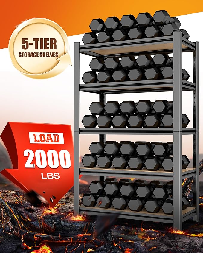 Set of 5 Garage Shelving Heavy Duty Storage Shelves, Metal Adjustable Shelving - Image 4