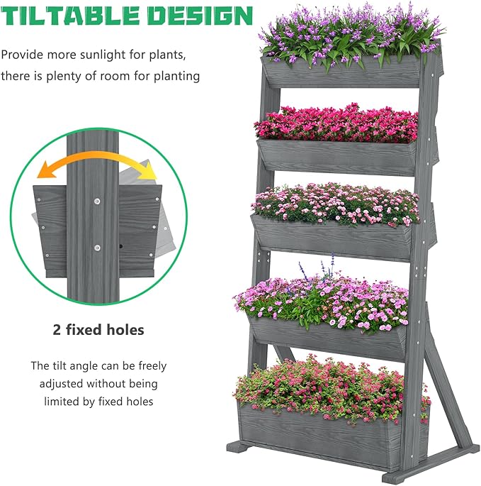 DoCred Vertical Wooden Raised Garden Bed, 5 Tier Garden Planters Freestanding - Image 5