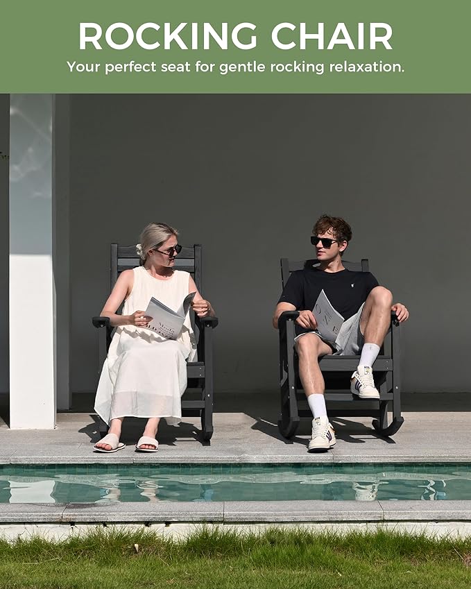 Oversized Outdoor Rocking Chair, High Back Porch Rocker Chair, HDPE All Weather - Image 7