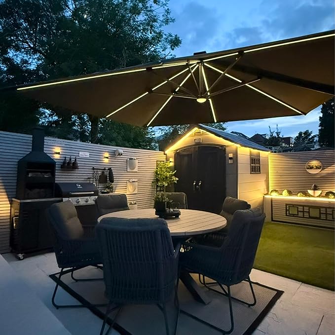 PURPLE LEAF 10 Feet Patio Umbrella Outdoor Cantilever Solar Powered LED Square by PURPLELEAF