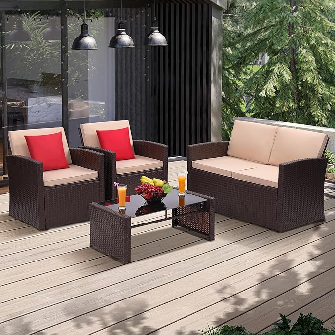 4-Piece Patio Furniture Set, Wicker Outdoor Rattan Sectional Sofa - Image 7