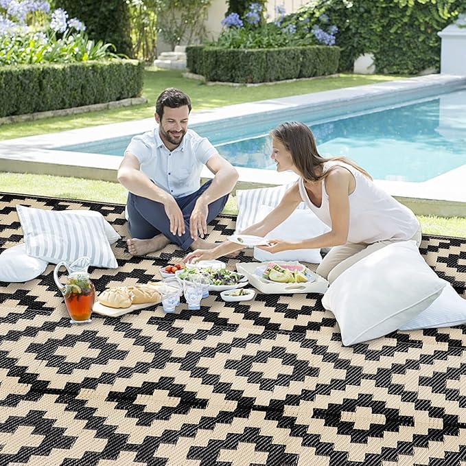 SAND MINE Waterproof Outdoor Rug 9x12 ft, Plastic Reversible Rug, Modern Area - Image 6