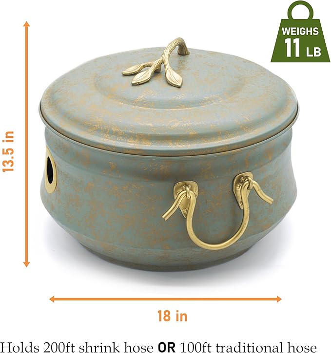 Sedona Hose Pot with Lid, Brass Accents, holds up to 100-Feet of Hose By Good - Image 4