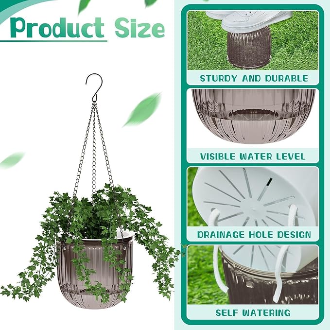 Meanplan 4 Pcs Self Watering Hanging Planter Indoor 6.5 Inch Hanging Baskets - Image 4