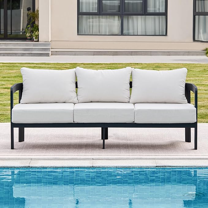 Outdoor Couch Aluminum Patio Furniture, 3-Seat All-Weather Metal Modern Patio - Image 8