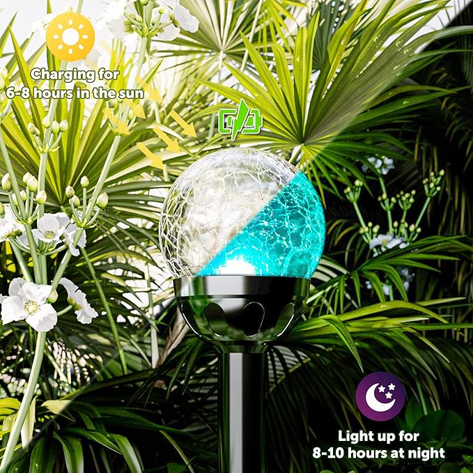 GIGALUMI Solar Outdoor, Cracked Glass Ball Solar Garden Lights, Color Changing - Image 3
