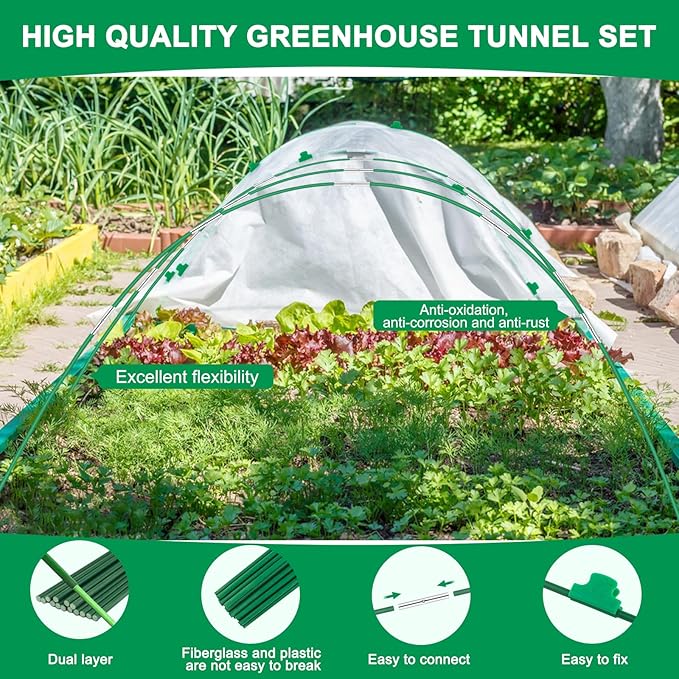 Greenhouse Hoops Grow Tunnel, 10 Sets of 8FT Long Garden Hoops - Image 5