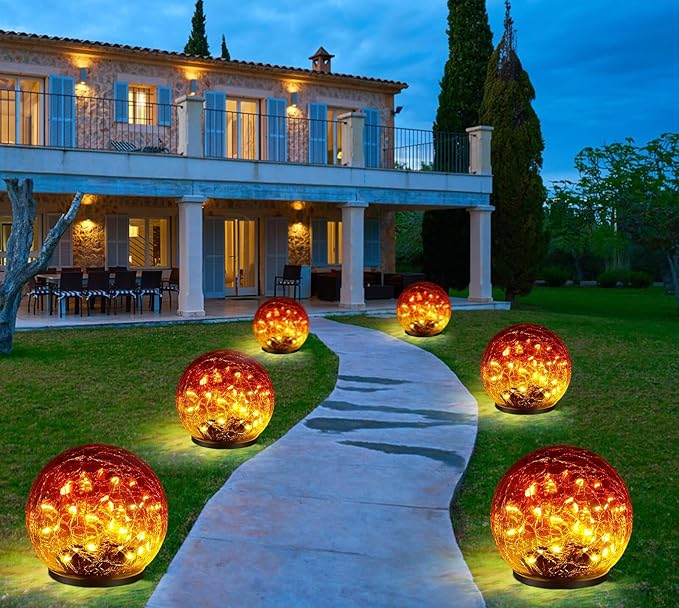 2 Pack 60 LED Garden Solar Outdoor Lights Decorative, Gradient red Cracked - Image 3