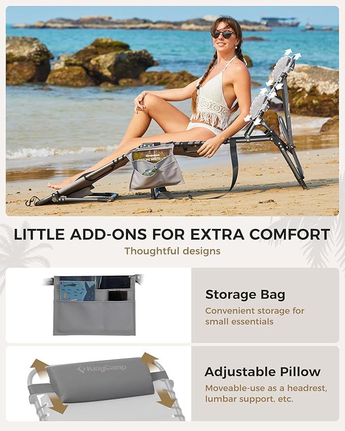 KingCamp Tanning Chair with Face Hole, Lounge Chairs Outdoor Folding Comfy - Image 6