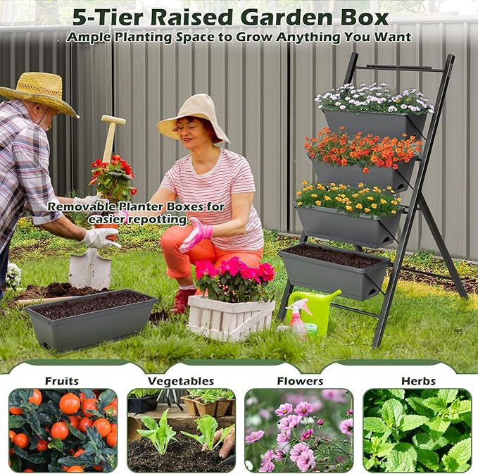 COSTWAY Vertical Raised Garden Bed, 5 Tier Planter Box - Image 4