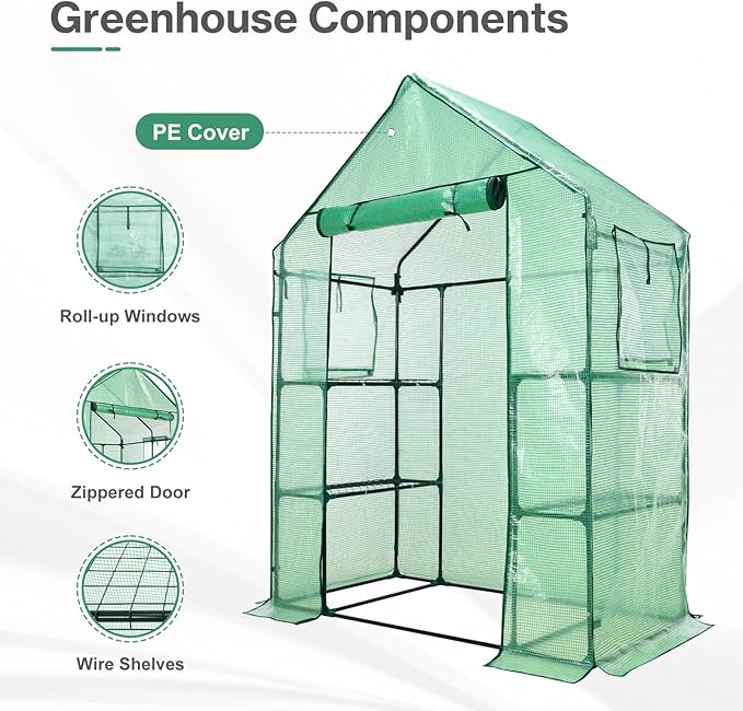 Aoodor Walk-in Greenhouse with 4 Shelves, 4.7×2.5×6.4 ft Outdoor Garden Plant - Image 3