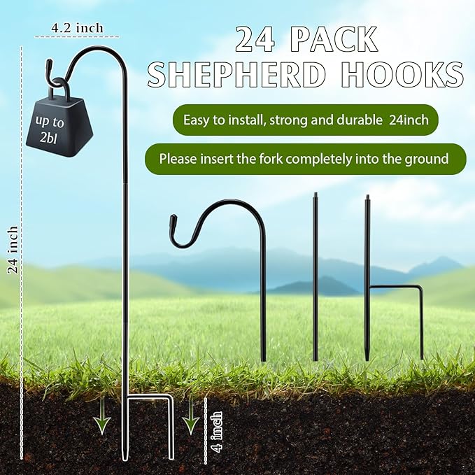 24 Pcs 24 Inch Shepherds Hook for Outdoor Adjustable Bird Feeder Pole Metal - Image 2