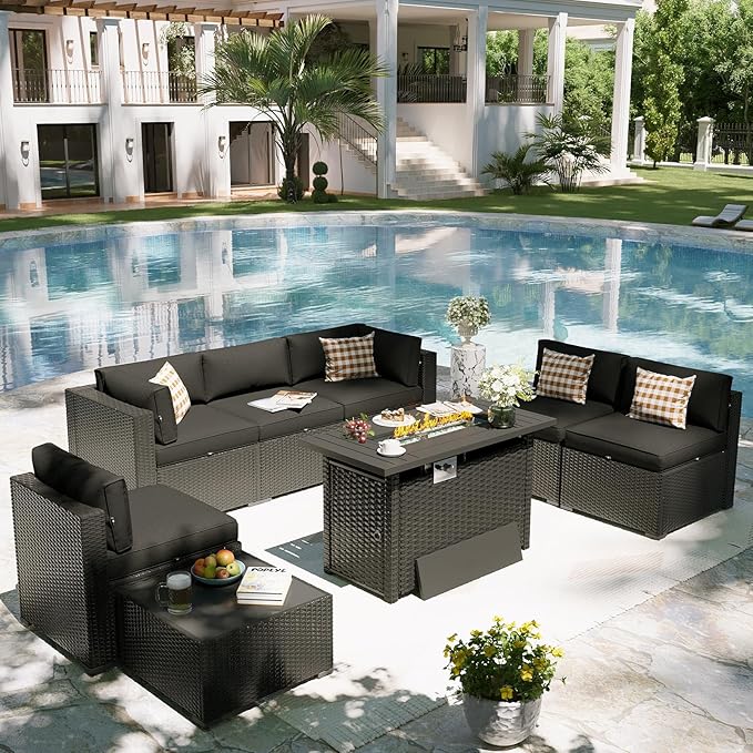 Aoxun Patio Furniture Set with Fire Pit Table, 8 Piece Outdoor Sectional Sofas - Image 8
