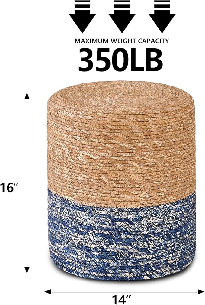Wimarsbon Natural Seagrass Foot Stool, Hand Weaving Round Ottoman, - Image 3