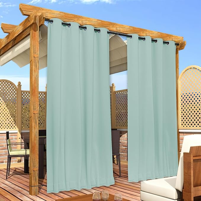 NICETOWN 2 Panels Weighted Blackout Aqua Blue Outdoor Curtains - Image 7