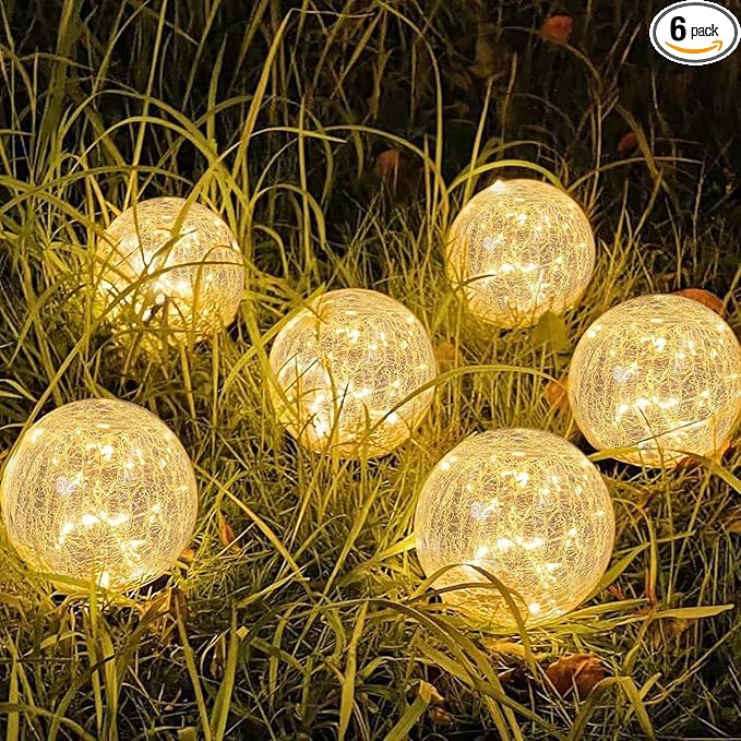 Solar Garden Lights Outdoor Waterproof, 6 Pack LEDs Cracked Glass Ball Light by SyouHome