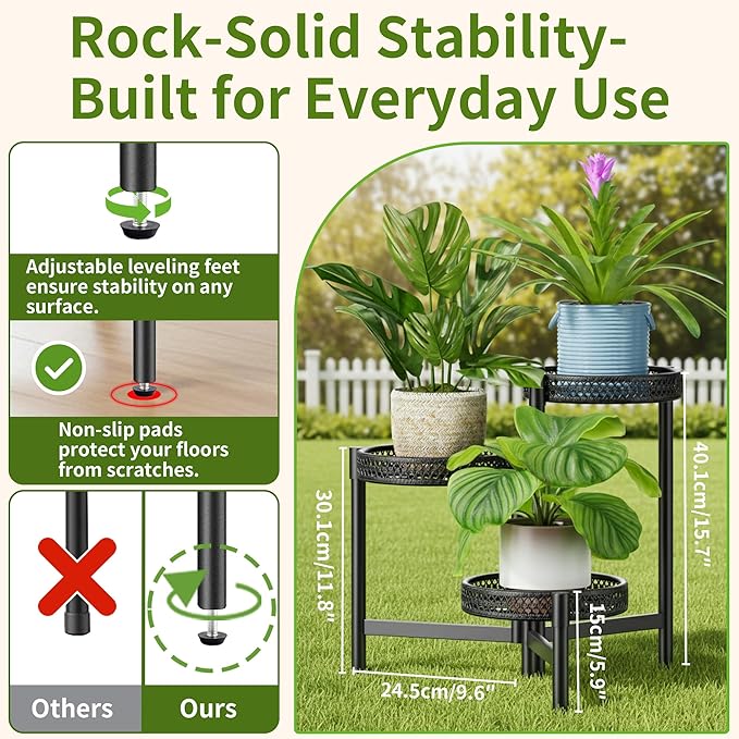 Metal Plant Stand Indoor Outdoor, 3 Tier Corner Tall Plant Shelf - Image 3