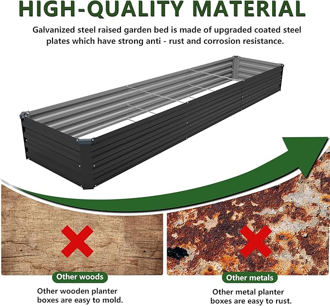 12×2×1FT Galvanized Raised Garden Bed Kit, Metal Planter Boxes, Large Outdoor - Image 6