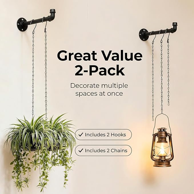 2 Pack Black Metal Pipe Plant Hanger Indoor - Image 7