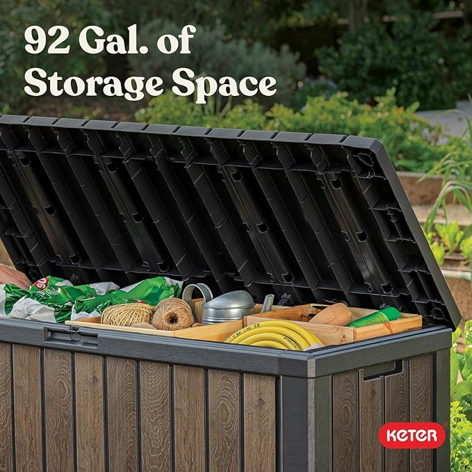 Keter Signature Collection 92 Gallon Resin Deck Box Organization and Storage Box - Image 6