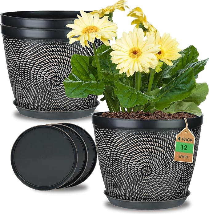 Quarut 12 Inch 4 Pack Large Plant Pots, Plastic Flower Pot by Quarut