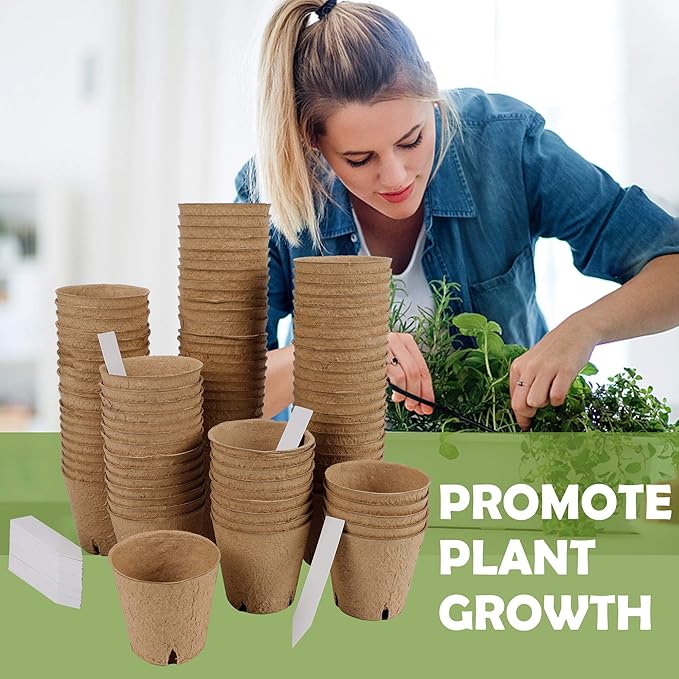 winemana 100 Pack Seed Starter Tray Kit, Biodegradable Peat Pots - Image 7