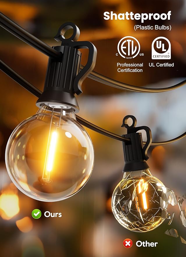 Brightown Outdoor String Lights, 25FT 12+1 G40 Bulbs Shatterproof Patio Lights - Image 7