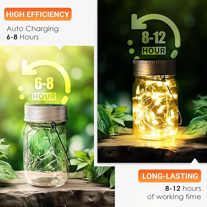 GIGALUMI Solar Mason Jar Lights, 12 Pack 30 Led String Fairy Lights Garden - Image 5