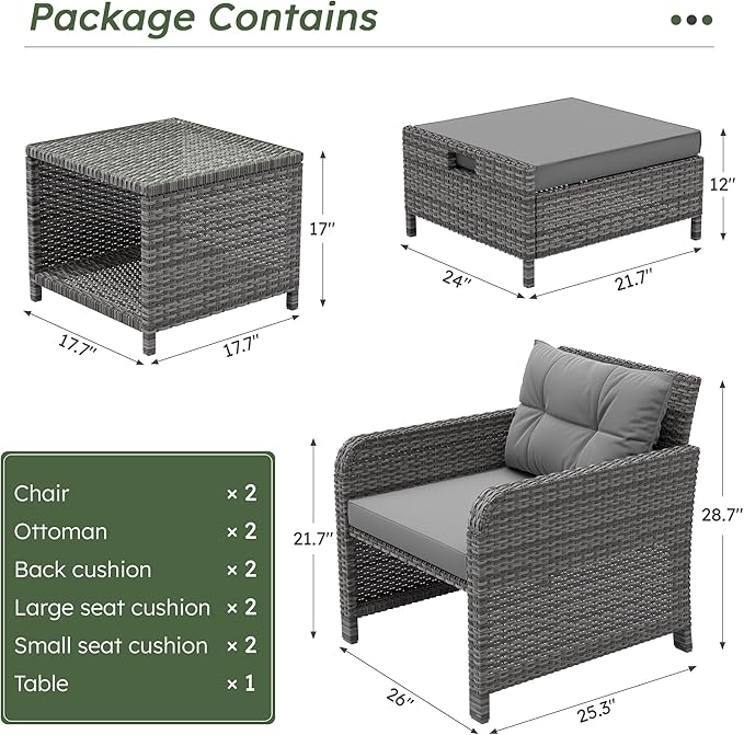 LHBcraft Outdoor Furniture 5 Piece Patio Conversation Set, PE Rattan Patio Set - Image 6