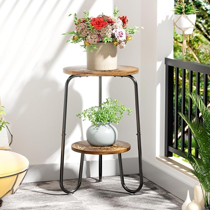 2 Tier Wood Plant Stand Indoor, Small Round Flower Pot Stand, 19.6" Tall Single - Image 9