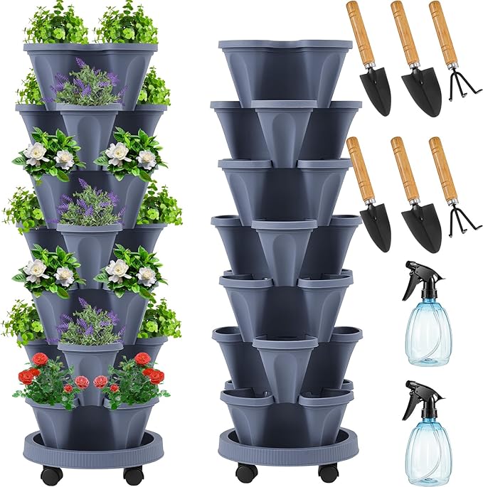 Umigy 2 Set of 7 Tier Vertical Planter Stackable Tower Planters Strawberry Herb by Umigy