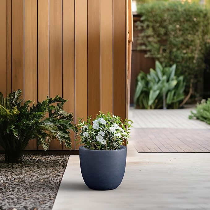 Kante 14 Inch Dia Round Concrete Planter, Indoor Outdoor Large Plant Pot - Image 3