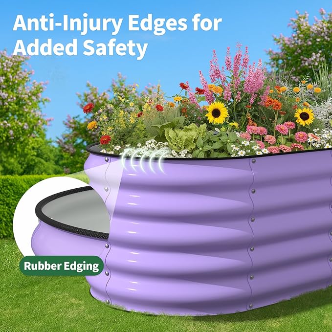 Kesfitt Raised Garden Bed, Metal Galvanized Steel Oval Garden Bed 8x2x1.5 ft - Image 9