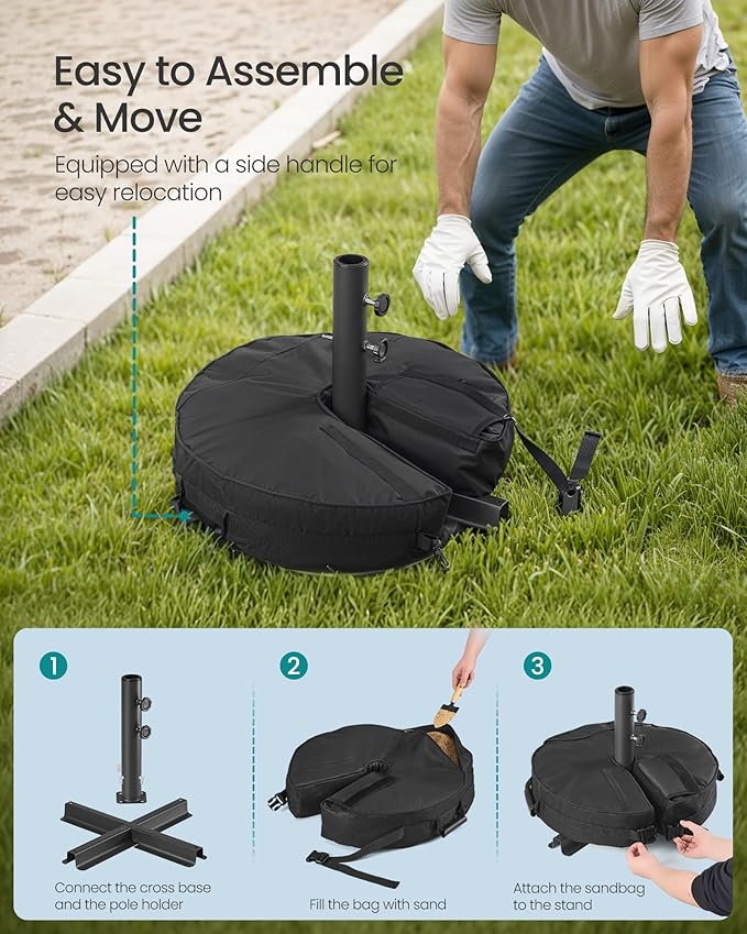 SONGMICS Umbrella Base, Round Patio Umbrella Stand, Sand Fillable Bag 66 lb - Image 6