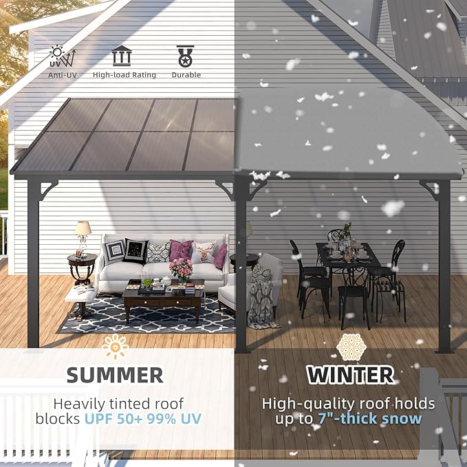 AECOJOY 10' x 16' Adjustable Height Outdoor Lean to Gazebo Pergola - Image 3