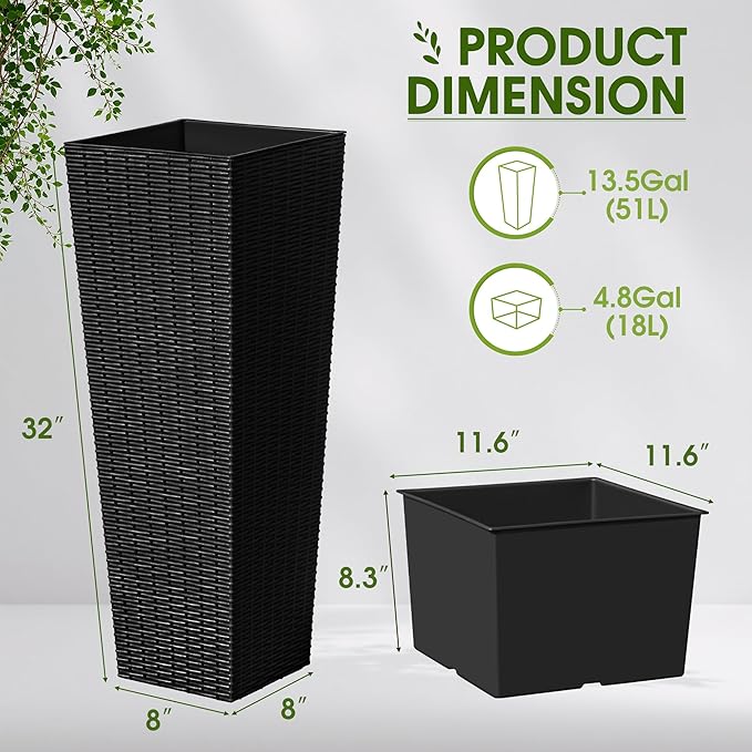 Devoko Resin Tall Planters for Outdoor Plants Set of 2, Large Taper Outdoor - Image 7