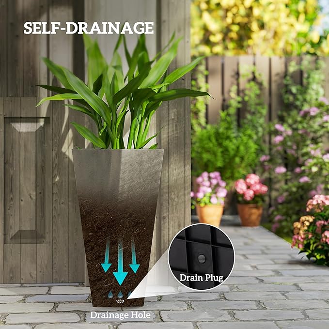 Outsunny Tall Planters for Outdoor Plants Set of 3, 28 in Taper Planters - Image 5