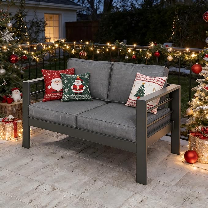Kiss the Water Outdoor Patio Furniture Loveseat Sofa, All-Weather Metal - Image 9