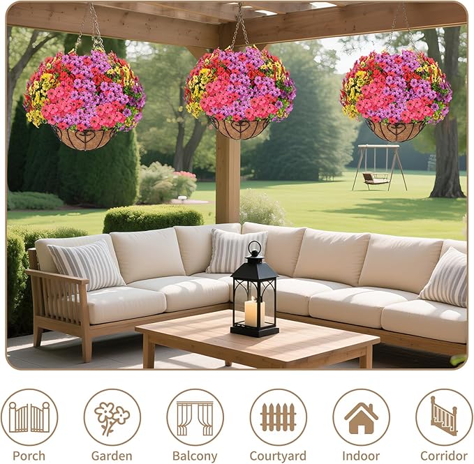 Artificial Hanging Flower for Outdoors, Fake Hanging Basket for Outside - Image 5